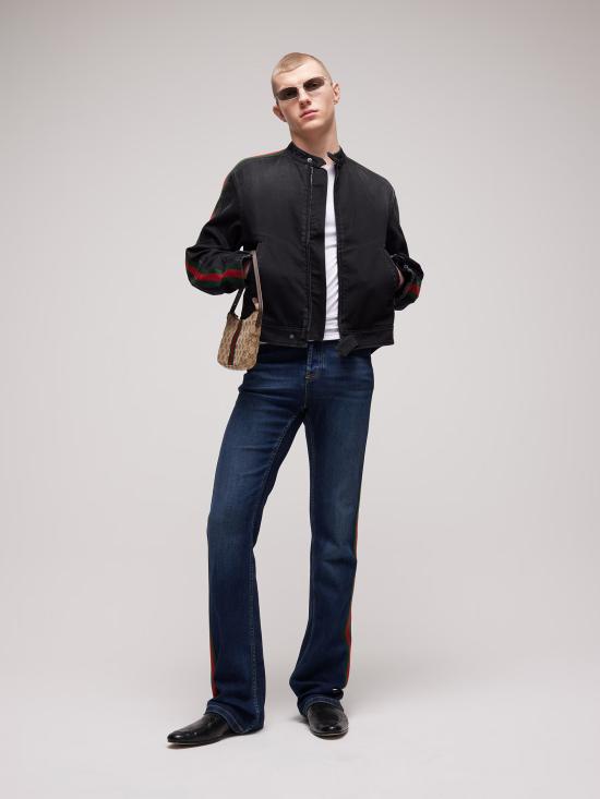 26FW 구찌 GG 자카드 레더 트림 코튼 데님 자켓 872075XDDHQ 1000 NERO - GUCCI