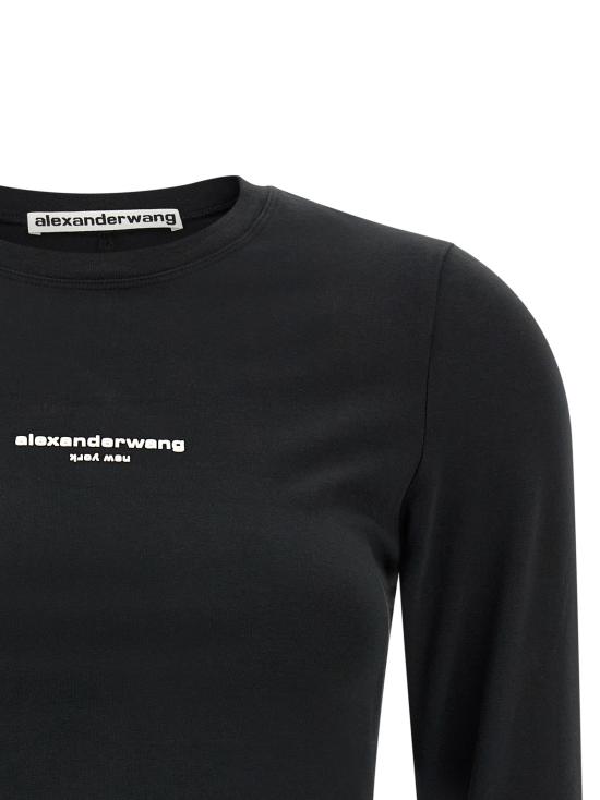 26FW 알렉산더 왕 탑 Ls 로고 프린트 티셔츠 블랙 - ALEXANDER WANG
