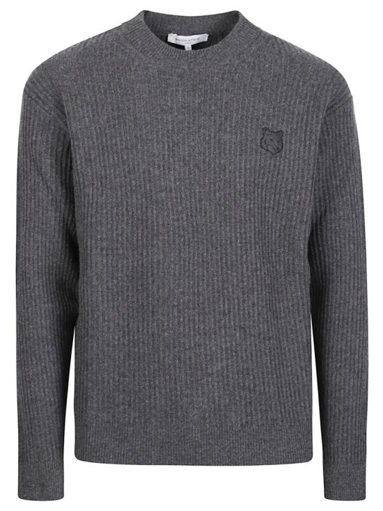 26FW 메종키츠네 폭스 헤드 울 립드 스웨터 PM00811KT1149 Grey