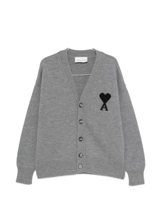 26FW 아미 하트 로고 인타르시아 V넥 가디건 UKC367 018A273 GREY