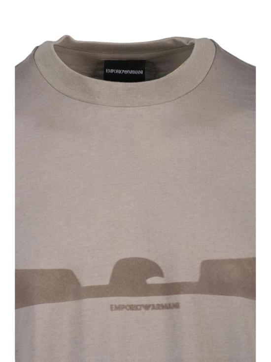  엠포리오 아르마니 반팔 티셔츠 회색 미니멀리스트 그래픽 크루넥 면 티셔츠 - EMPORIO ARMANI