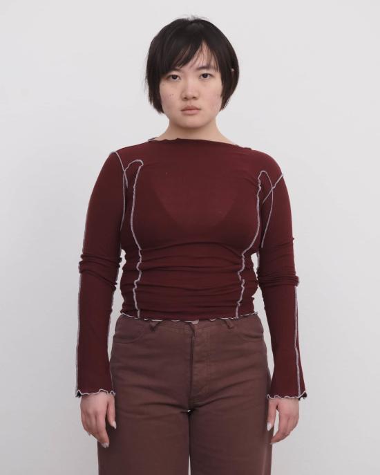  베이스레인지 긴팔 티셔츠 Baserange 나라 레드 오마토 Ls 티셔츠 - BASERANGE
