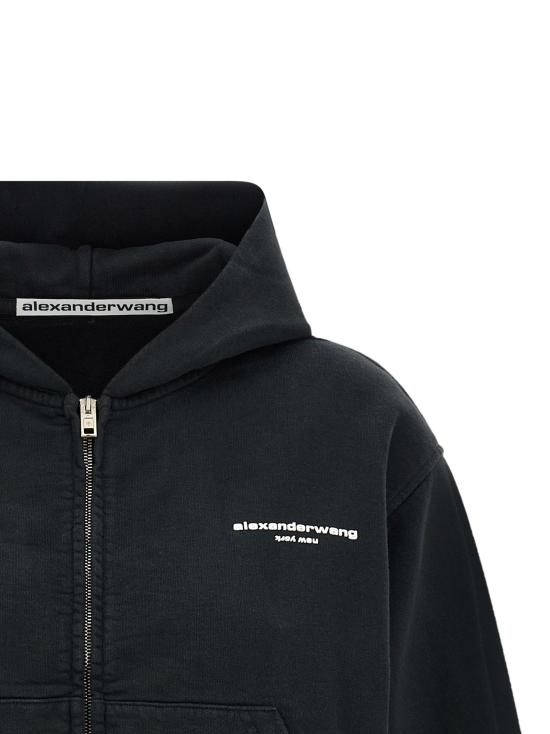 26FW 알렉산더 왕 긴팔 티셔츠 지퍼업 후드티 블랙 - ALEXANDER WANG