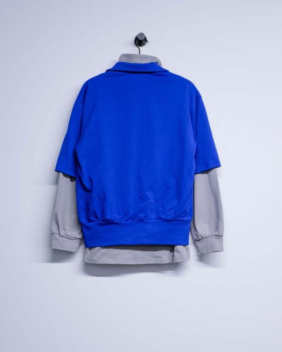  LII 폴로 티셔츠 Lii 블루 & 그레이 코튼 저지 이중 레이어 폴로 셔츠 - OTHER BRANDS