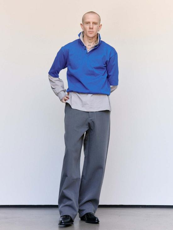  LII 폴로 티셔츠 Lii 블루 & 그레이 코튼 저지 이중 레이어 폴로 셔츠 - OTHER BRANDS