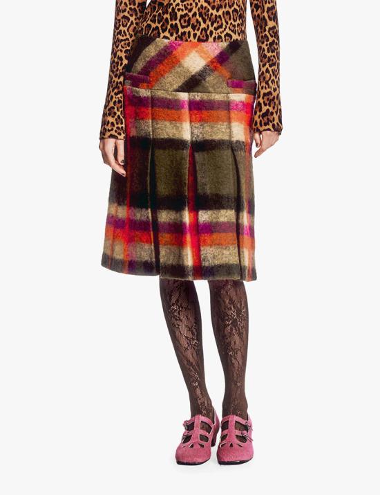  안나 수이 미디 스커트 브러시드 울 체크 플리츠 - ANNA SUI