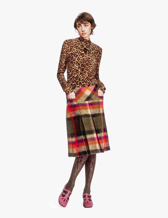  안나 수이 미디 스커트 브러시드 울 체크 플리츠 - ANNA SUI