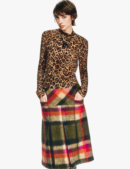  안나 수이 미디 스커트 브러시드 울 체크 플리츠 - ANNA SUI