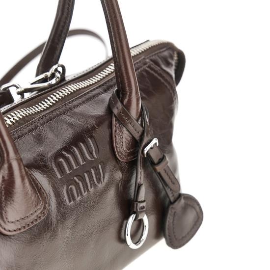 26FW 미우미우 로고 자수 미니 가죽 토트백 가방 5BA3382A44 Brown - MIU MIU