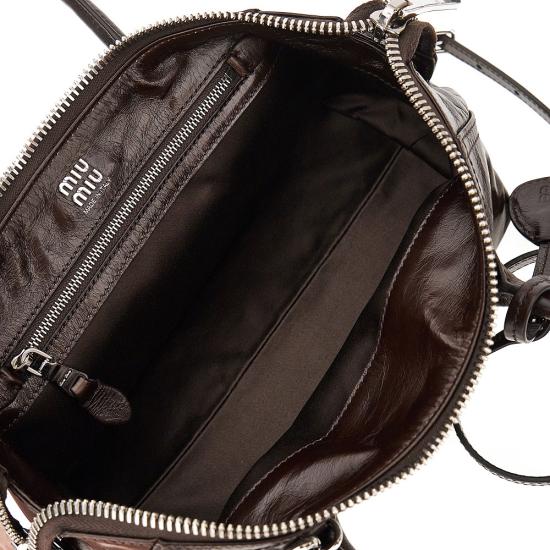 26FW 미우미우 로고 자수 미니 가죽 토트백 가방 5BA3382A44 Brown - MIU MIU