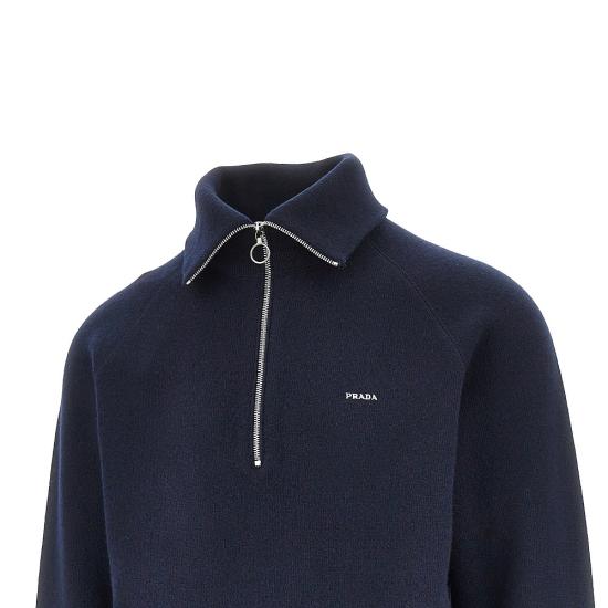 26FW 프라다 울 앤 캐시미어 폴로 스웨터 울 앤 캐시미어 폴로 스웨터 UMF398SOOO6242 Blue - PRADA