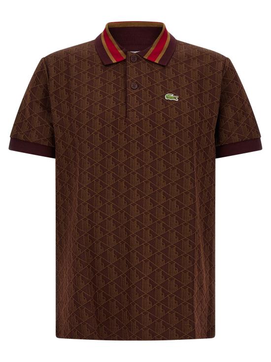 26FW 라코스테 스트라이프 칼라 모노그램 자카드 폴로 티셔츠 DH1417WD9 Brown