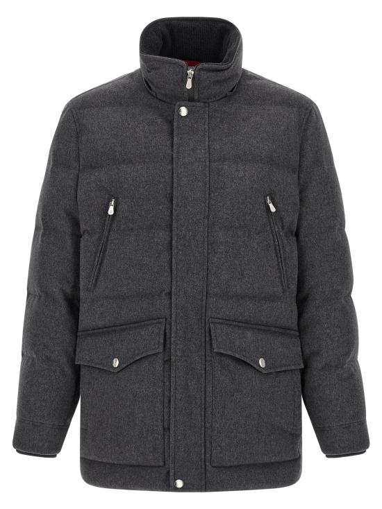 26FW 브루넬로 쿠치넬리 본디드 울 플란넬 탈부착 후드 다운 자켓 MM4701823CLL69 Gray - BRUNELLO CUCINELLI