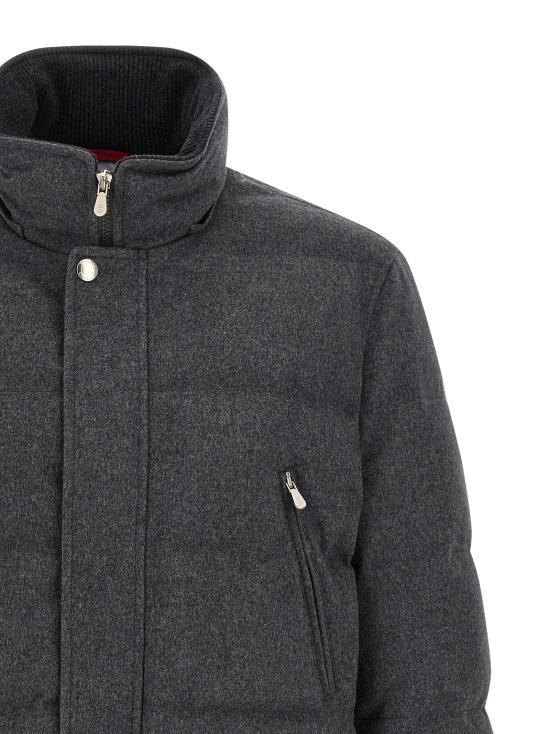 26FW 브루넬로 쿠치넬리 본디드 울 플란넬 탈부착 후드 다운 자켓 MM4701823CLL69 Gray - BRUNELLO CUCINELLI
