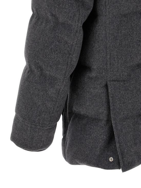 26FW 브루넬로 쿠치넬리 본디드 울 플란넬 탈부착 후드 다운 자켓 MM4701823CLL69 Gray - BRUNELLO CUCINELLI
