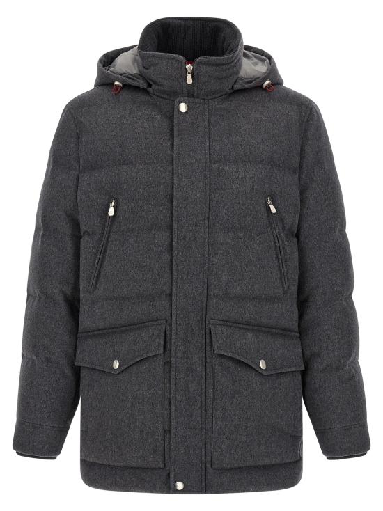 26FW 브루넬로 쿠치넬리 본디드 울 플란넬 탈부착 후드 다운 자켓 MM4701823CLL69 Gray