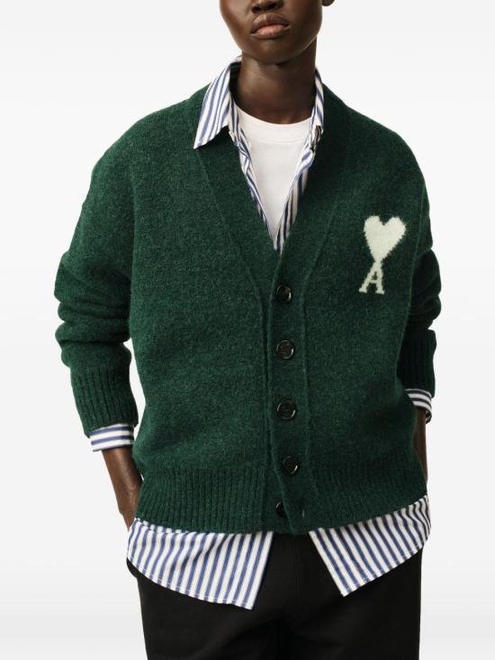 26FW 아미 빅 하트 로고 알파카 니트 가디건 UKC365KN0135 A279 VERDE - AMI