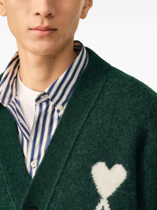 26FW 아미 빅 하트 로고 알파카 니트 가디건 UKC365KN0135 A279 VERDE - AMI