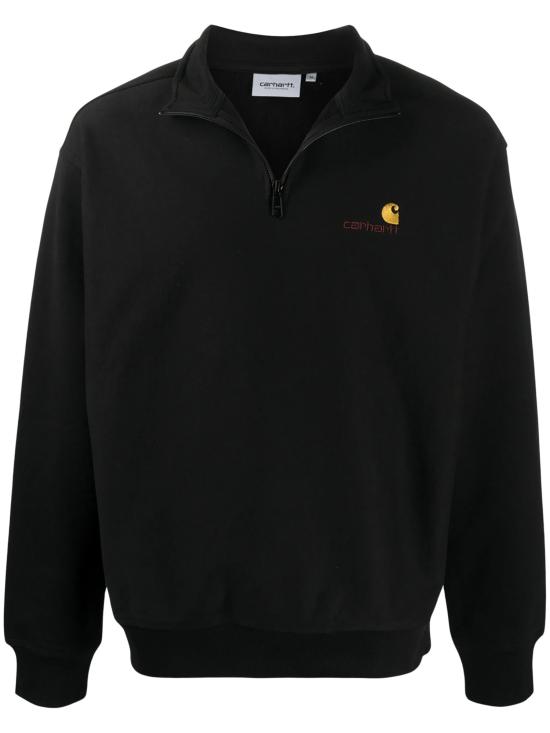 26FW 칼하트 WIP 하프 집 아메리칸 스크립트 스웨트셔츠 I027014 89XX BLACK