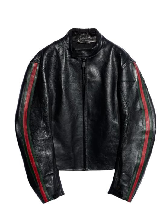 26FW 구찌 웹 디테일 레더 바이커 자켓 874158 XNBDW1060 BLACK