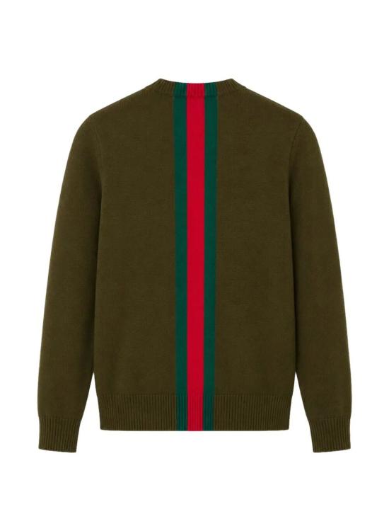 26FW [키즈] 구찌 WEB 스트라이프 울 니트 스웨터 867433XKFNR 3008 VERDE - GUCCI