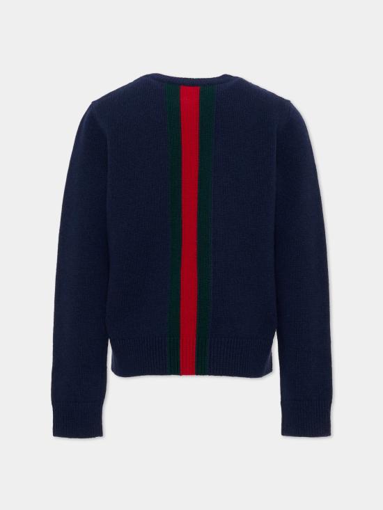 26FW [키즈] 구찌 웹 스트라이프 울 스웨터 867433XKFKT 4154 BLU - GUCCI