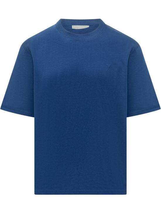 26FW 아미 하트 로고 코튼 자수 티셔츠 UTS341726 490 BLEU ROI