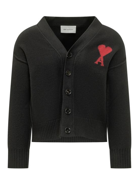 26FW 아미 하트 로고 인타르시아 V넥 가디건 UKC367018 009 BLACK RED