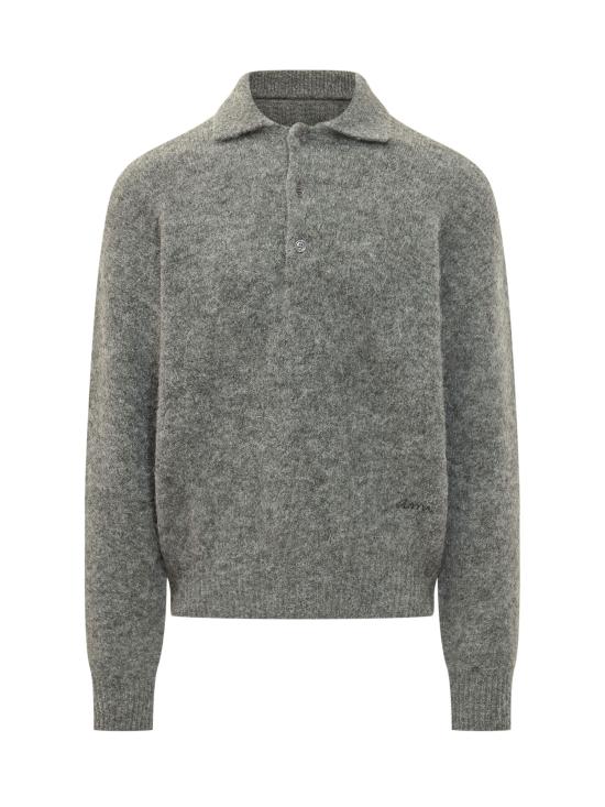 26FW 아미 알파카 아미 롱 슬리브 폴로 스웨터 HPL405KN0021 A189 GRIS CARBONE