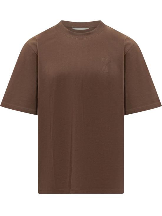 26FW 아미 화이트 코튼 드 하트 엠보스 티셔츠 UTS357726 2221 MARRON CHOCOLATE