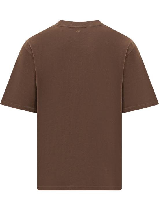 26FW 아미 화이트 코튼 드 하트 엠보스 티셔츠 UTS357726 2221 MARRON CHOCOLATE - AMI