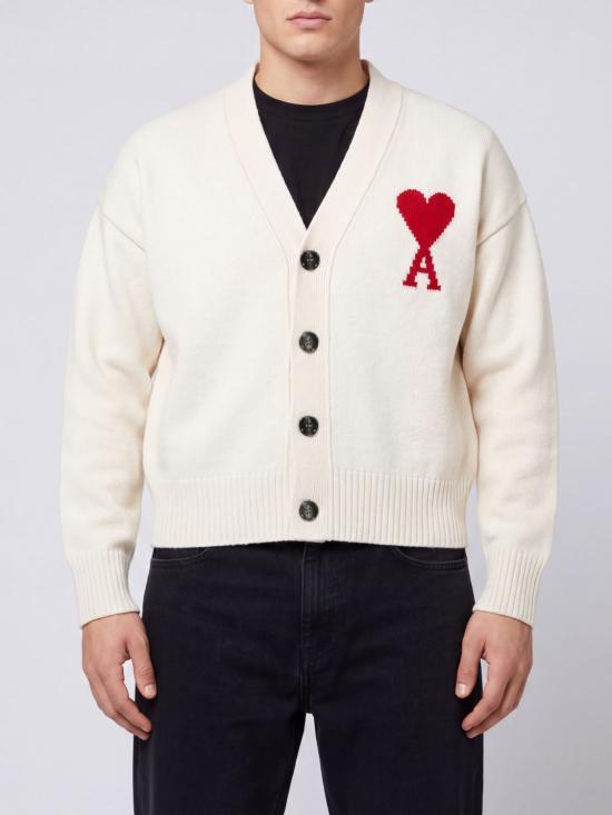 26FW 아미 하트 로고 인타르시아 V넥 가디건 UKC367018 154 White