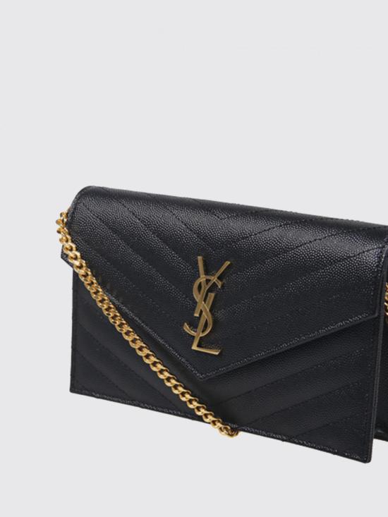 26FW 생로랑 그랑 드 뿌드르 레더 카산드라 엔벨로프 체인 지갑 857605BOW01 1000 Black - SAINT LAURENT