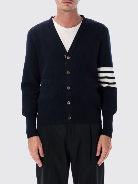 26FW 톰브라운 울 4바 브이넥 가디건 MKC160A00014 415 Navy