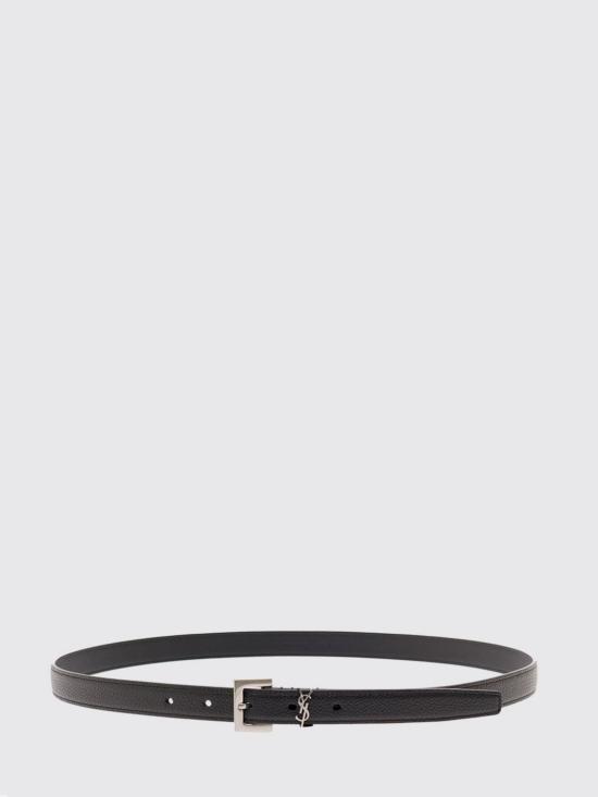 26FW 생로랑 그레인드 레더 실버 모노그램 슬림 벨트 612616DTI0E 1000 Black
