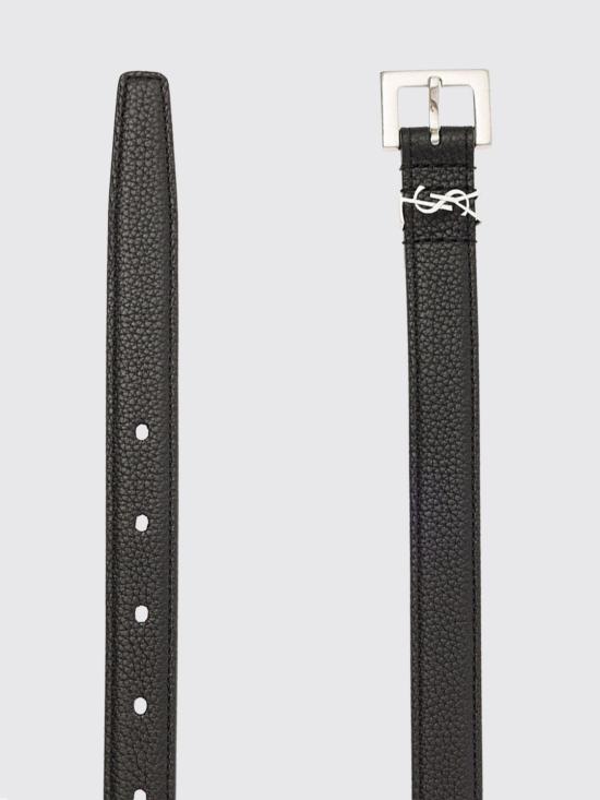 26FW 생로랑 그레인드 레더 실버 모노그램 슬림 벨트 612616DTI0E 1000 Black - SAINT LAURENT