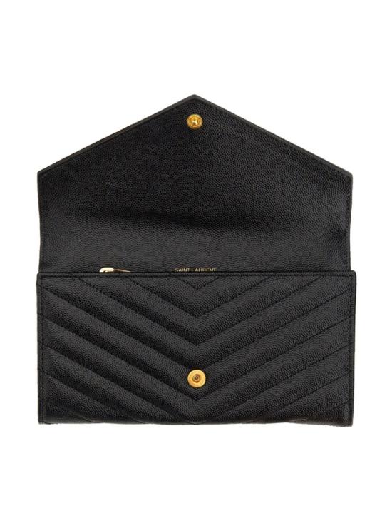  생로랑 그랑 드 뿌드르 엠보스드 레더 카산드라 마틀라세 라지 플랩 지갑 372264 BOW011000 Black - SAINT LAURENT