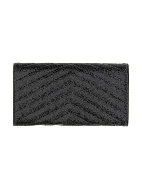 생로랑 그랑 드 뿌드르 엠보스드 레더 카산드라 마틀라세 라지 플랩 지갑 372264 BOW011000 Black - SAINT LAURENT