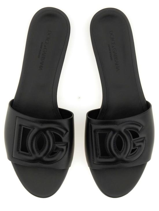 돌체앤가바나 DG 로고 카프스킨 슬리퍼 CQ0436 AY32980999 Black - DOLCE & GABBANA