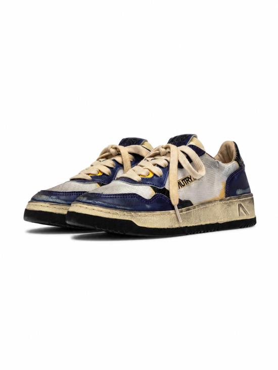 26FW 오트리 슈퍼 빈티지 메달리스트 로우 레더 스니커즈 AVLMKH 03 MESH LEA WHT TANZANITE - AUTRY