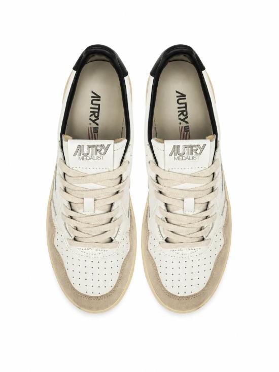 26FW 오트리 메달리스트 로우 레더 스니커즈 AULWMA 04 MATCH SUEDE WHT BLACK - AUTRY