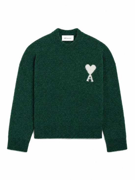26FW 아미 ADC 크루넥 스웨터 UKS836KN0135 A279 VERT BOUTEILLE ECRU