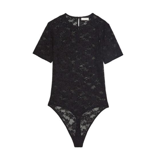  플뢰르 뒤 말 바디수트 티셔츠 Fleur Du Mal Le 스트레치 레이스 반소매 바디수트 - FLEUR DU MAL