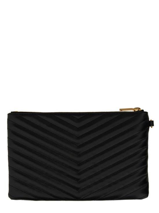  생로랑 마틀라세 레더 골드 모노그램 A5 파우치 379039 CWU011000 Black - SAINT LAURENT