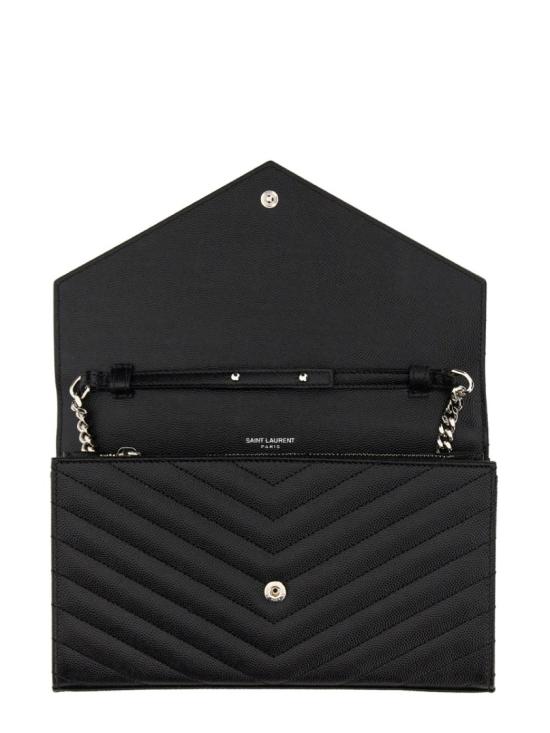  생로랑 그랑 드 뿌드르 엠보스드 레더 카산드라 마틀라세 체인 지갑 377828 BOW021000 Black - SAINT LAURENT