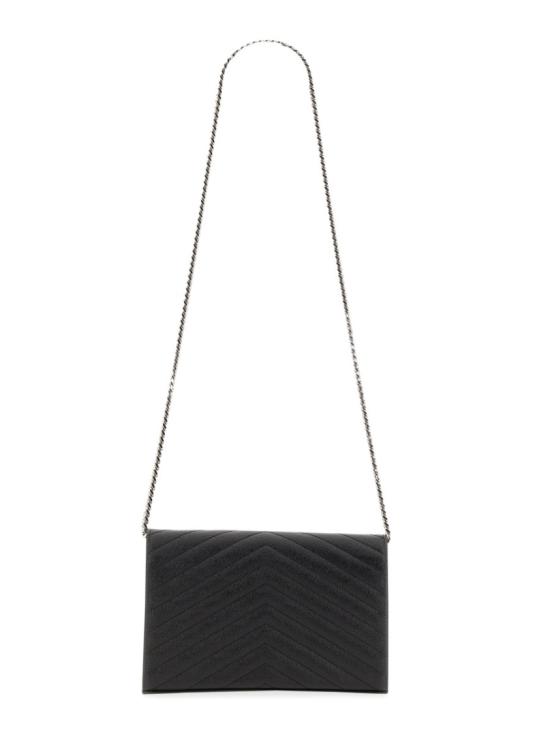  생로랑 그랑 드 뿌드르 엠보스드 레더 카산드라 마틀라세 체인 지갑 377828 BOW021000 Black - SAINT LAURENT