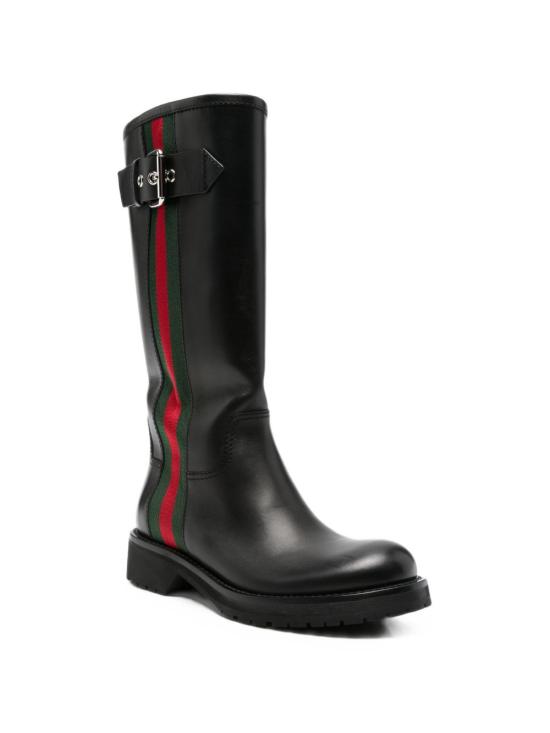 26FW 구찌 웹 디테일 레더 바이커 부츠 A00344 AAGSL1060 BLACK - GUCCI