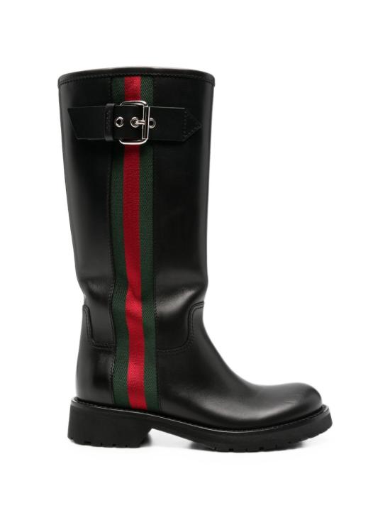 26FW 구찌 웹 디테일 레더 바이커 부츠 A00344 AAGSL1060 BLACK