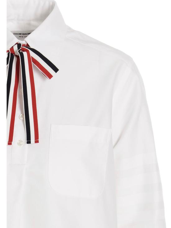26FW 톰브라운 블라우스/셔츠 로고 푸시 보우 블라우스 셔츠 및 블라우스 화이트 - THOM BROWNE