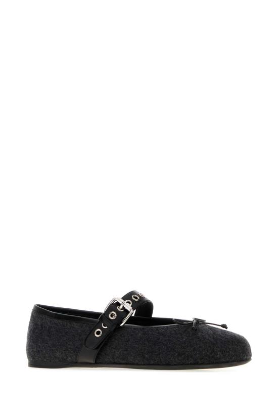 26FW 미우미우 크리스탈 버클 스웨이드 발레리나 플랫 슈즈 5F653EF00517J5 F0308 Grey - MIU MIU